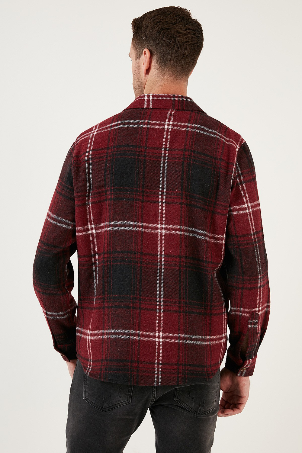 Ekoseli Uzun Kollu Slim Fit Kışlık Erkek Gömlek CF21W112844 BORDO