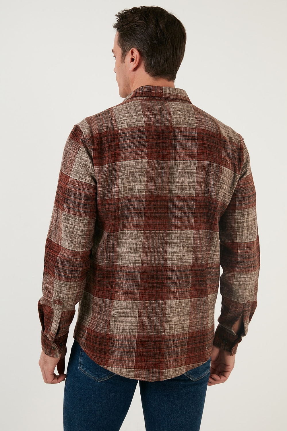 Ekoseli Uzun Kollu Slim Fit Kışlık Erkek Gömlek CF21W112844 VİZON