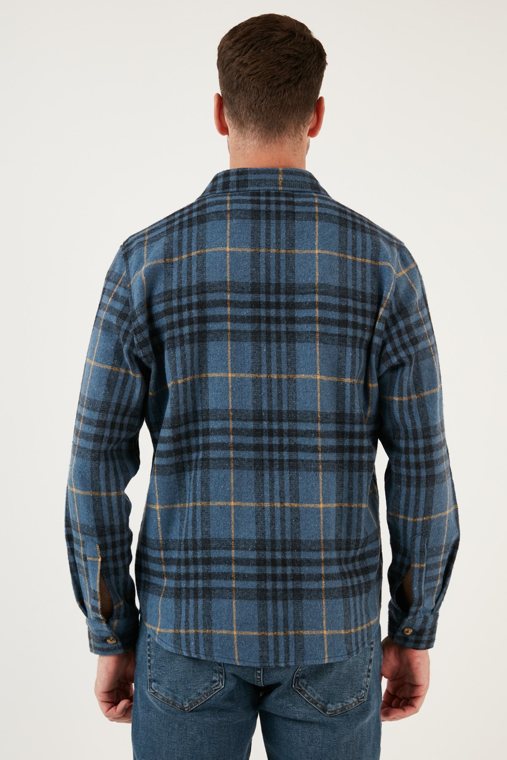 Ekoseli Uzun Kollu Slim Fit Kışlık Erkek Gömlek CF21W112844 İNDİGO