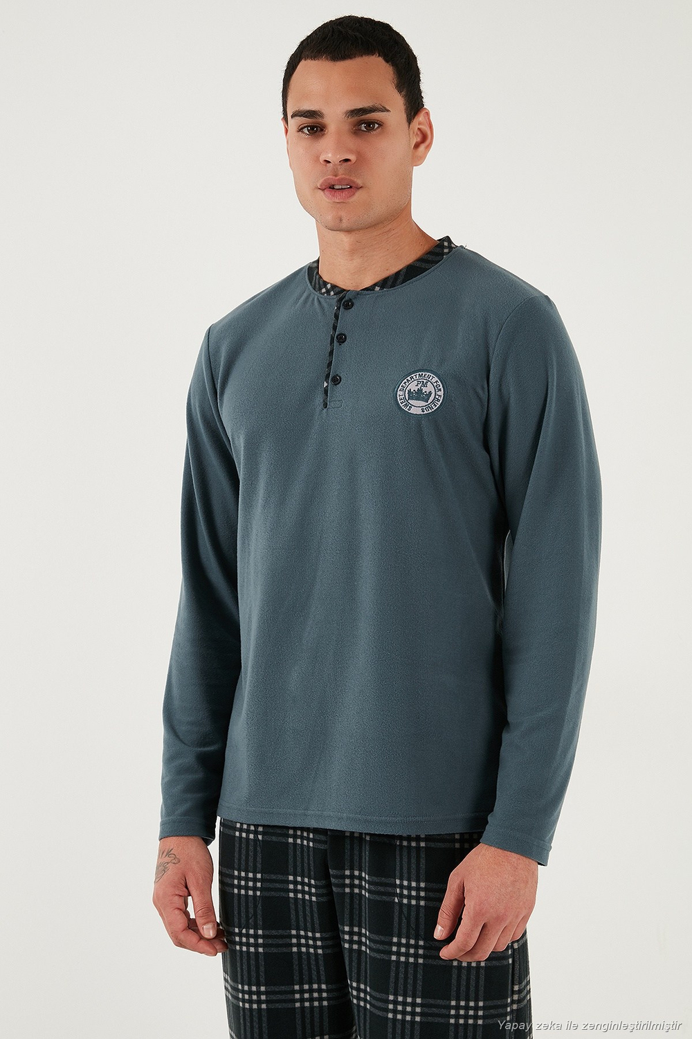 Ekoseli Yumuşak Dokulu Regular Fit Uzun Kollu Erkek Pijama Takımı 609611030 ANTRASİT