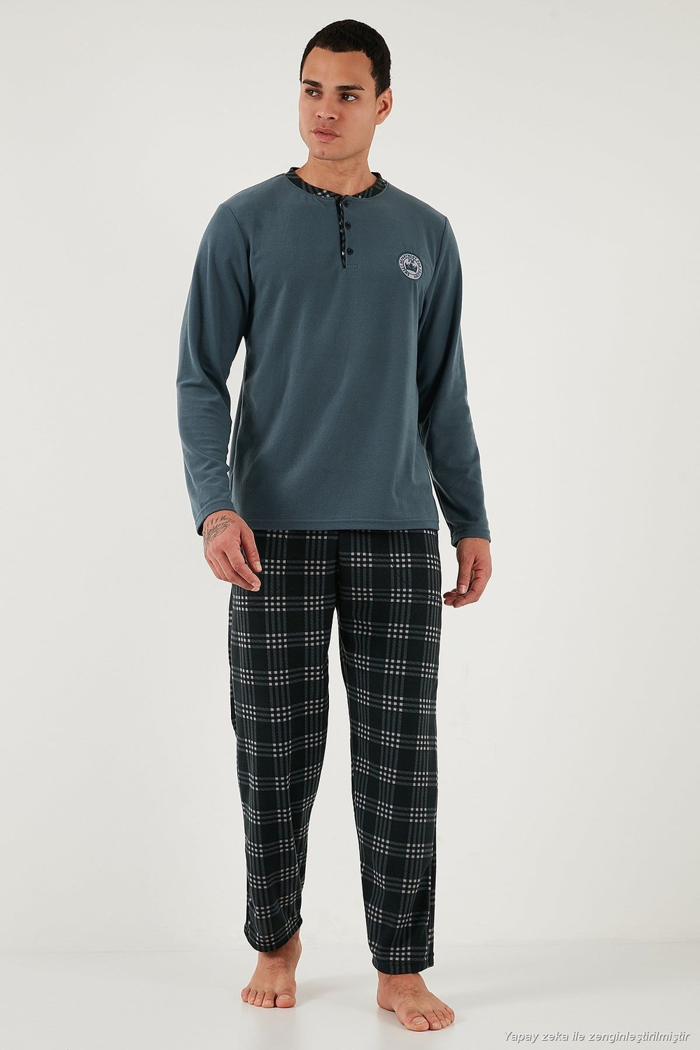 Ekoseli Yumuşak Dokulu Regular Fit Uzun Kollu Erkek Pijama Takımı 609611030 ANTRASİT