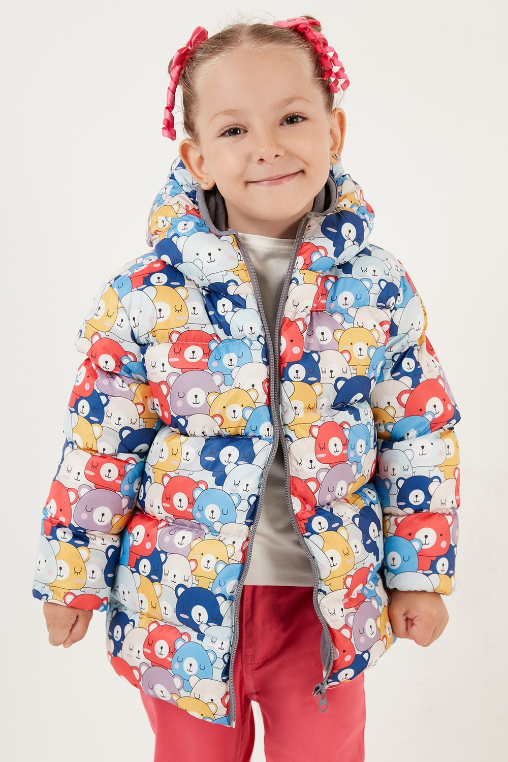 Ekstra Dolgulu İçi Yumuşak Polarlı Kapüşonlu Şişme Unisex Çocuk Mont 5763008 KIRMIZI