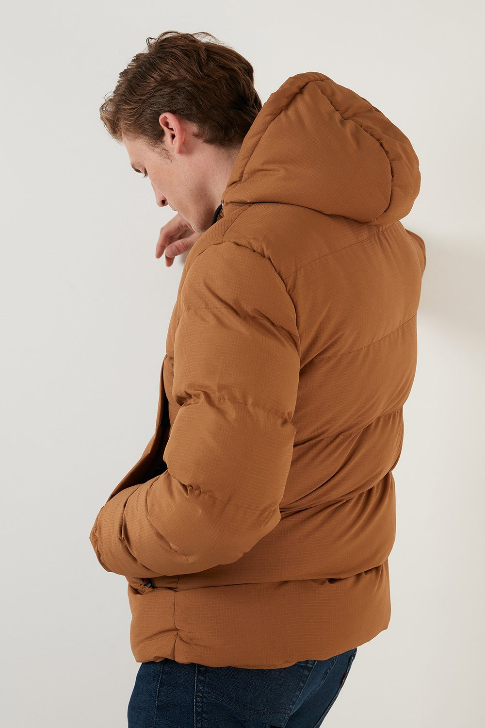 Fermuarlı Cepli Slim Fit Kapüşonlu Şişme Erkek Mont 5711050 HARDAL