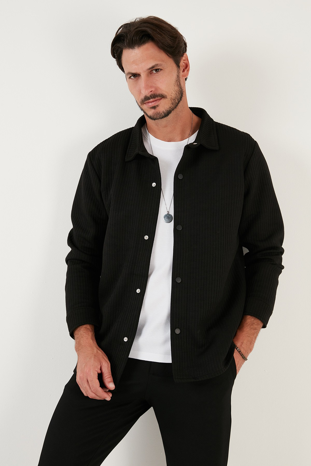 Fitilli Çıtçıtlı Relaxed Fit Erkek Gömlek 5905510 SİYAH