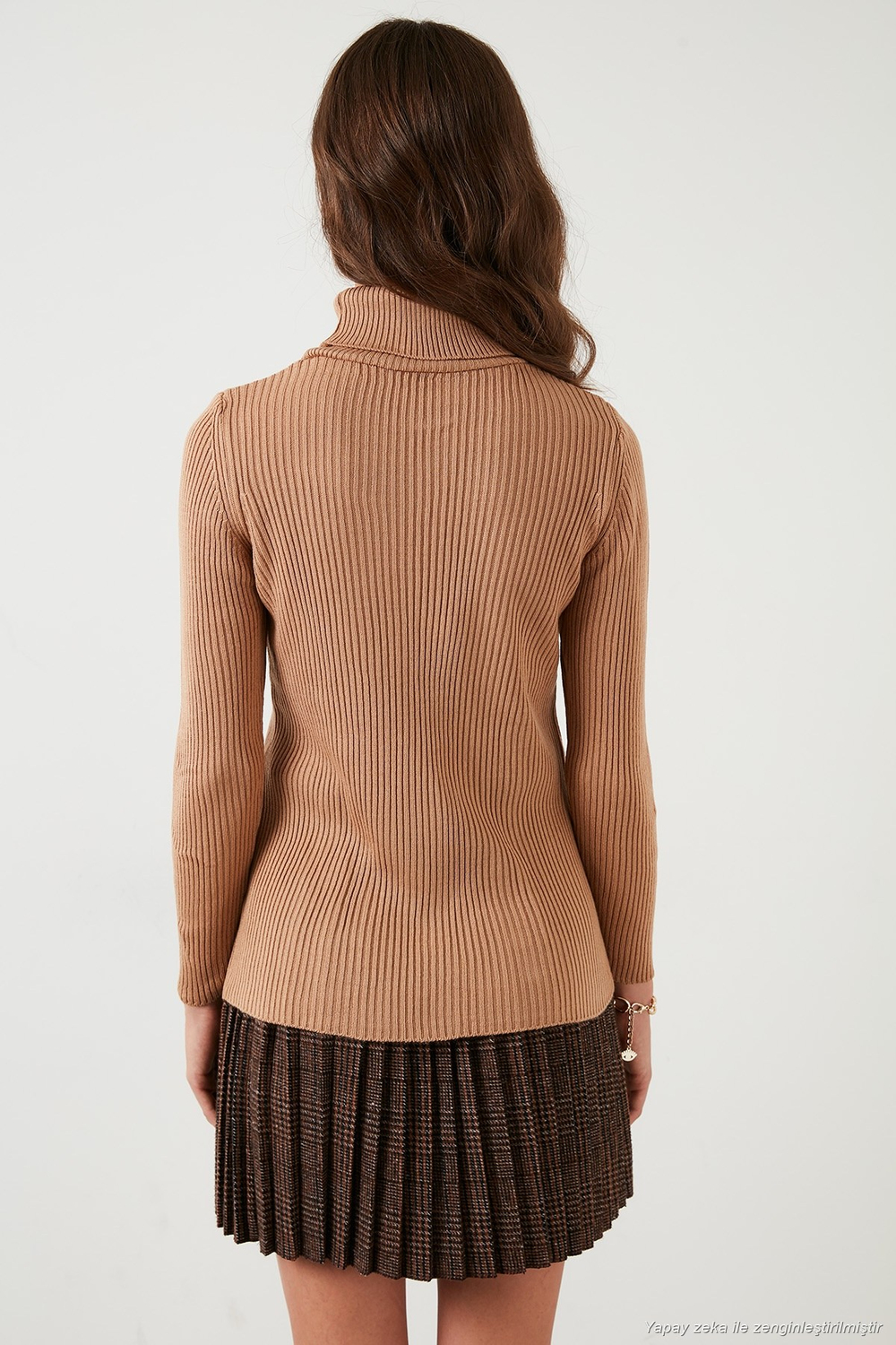 Fitilli Regular Fit Balıkçı Yaka Soft Akrilik 2li Paket Kadın Kazak 4614102S2 Camel-Siyah