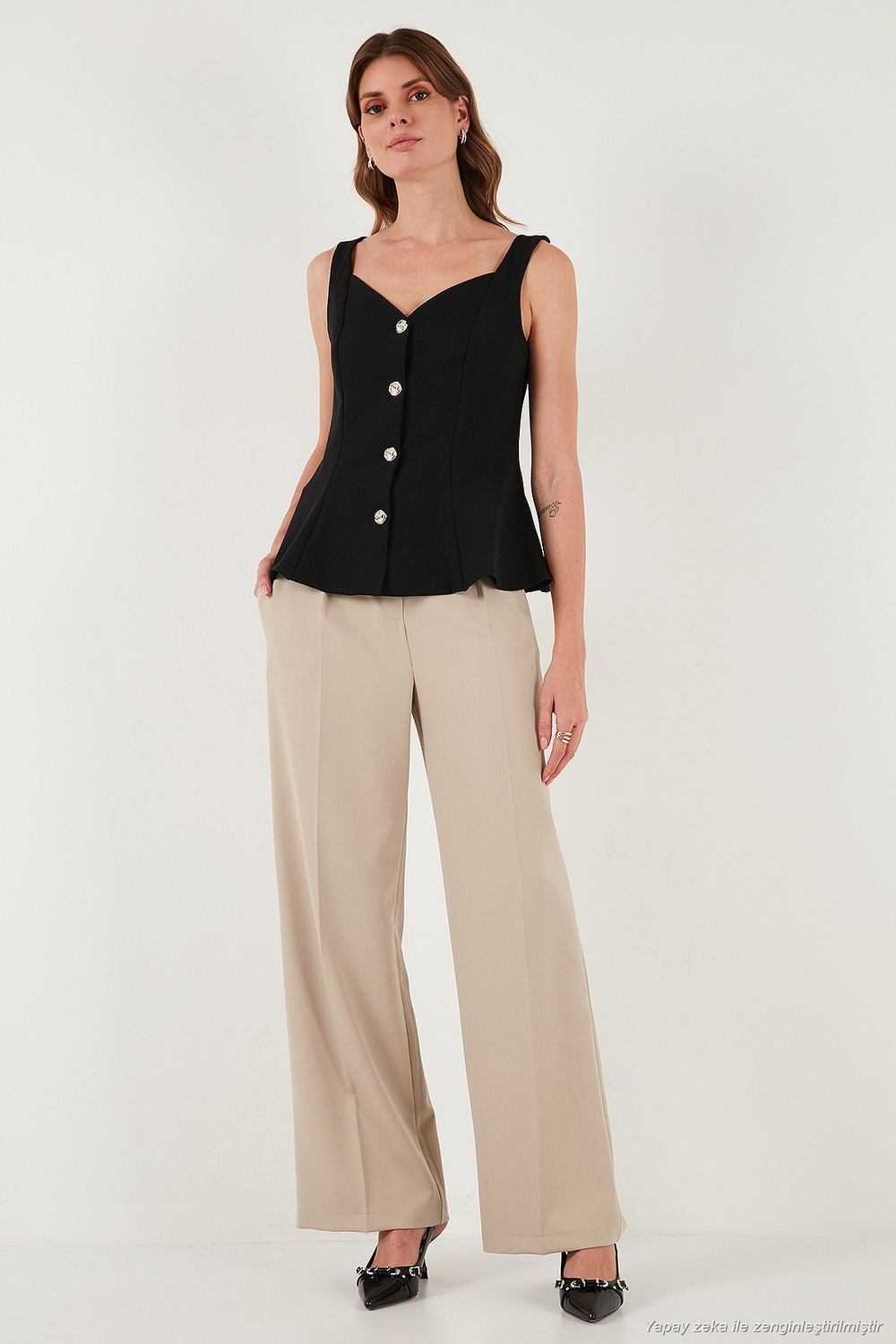 Fitted Fit V Yaka Düğmeli Kadın Yelek 611FYL145 SİYAH