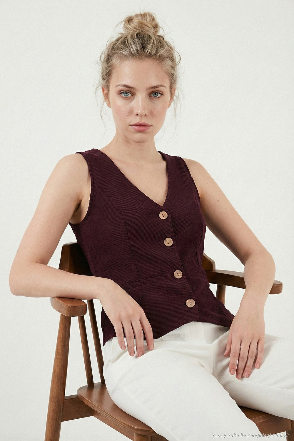 Fittili Regular Fit V Yaka Düğmeli Kadın Yelek 5866559 MÜRDÜM