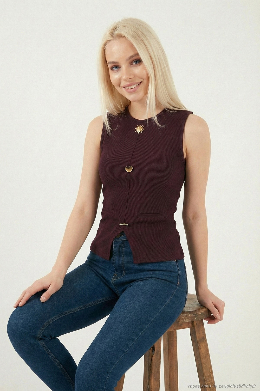 Fittted Fit Bisiklet Yaka Aksesuar Detaylı Kadın Bluz 5866475 MÜRDÜM
