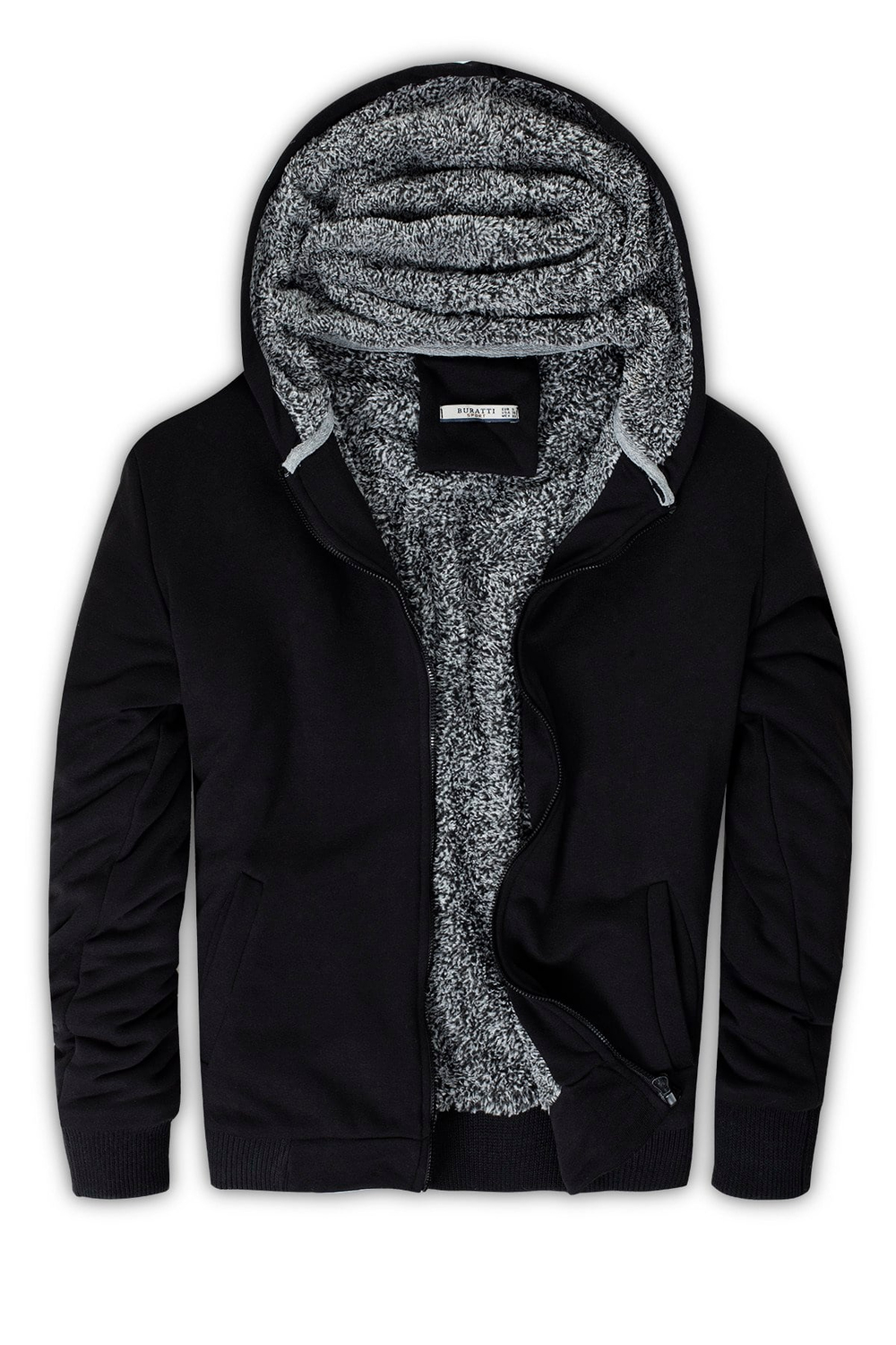 İçi Kürklü Kapüşonlu  Slim Fit Erkek Sweat 575708 SİYAH