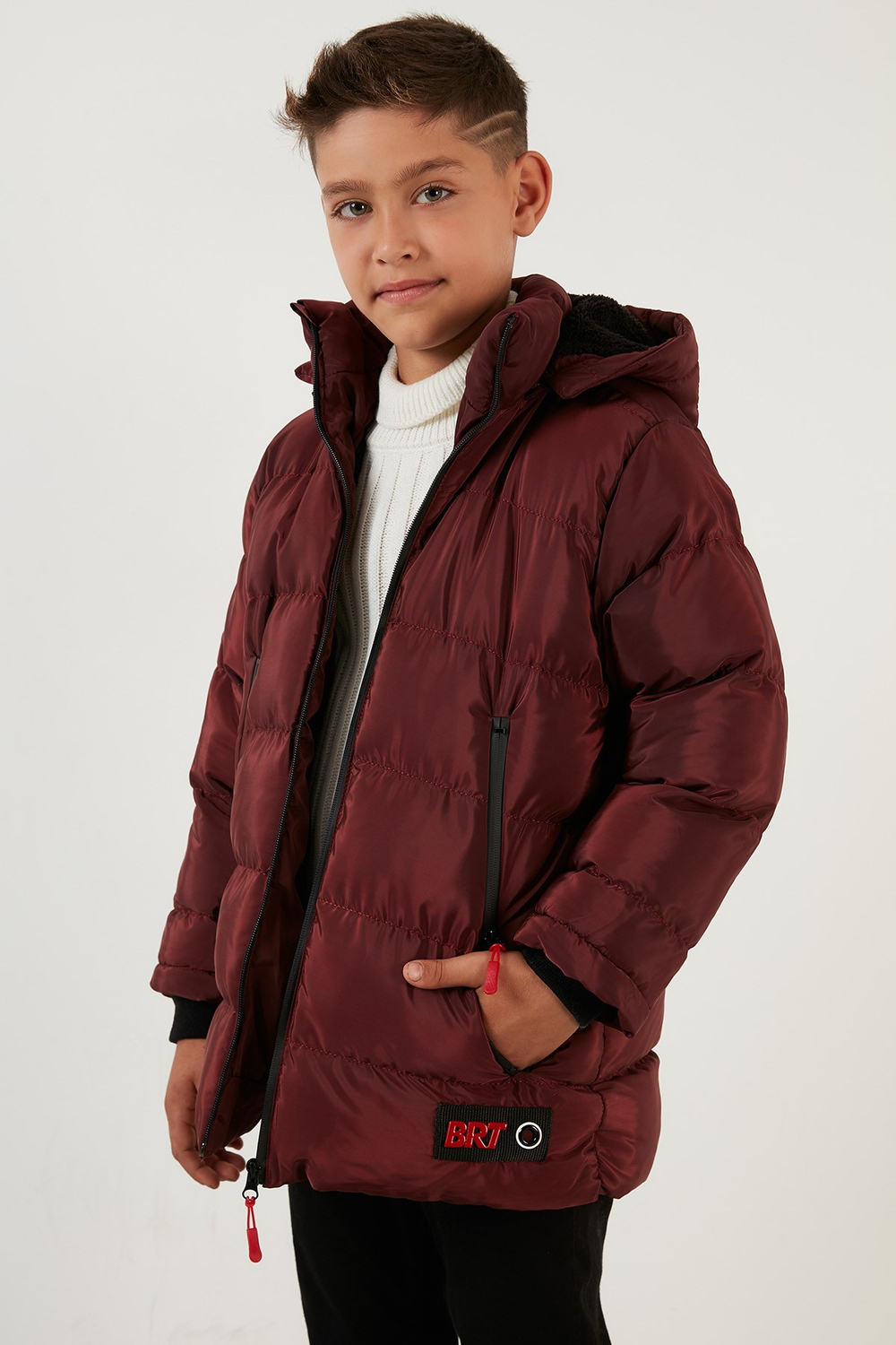 İçi Peluş Astarlı Çıkarılabilir Kapüşonlu Şişme Erkek Çocuk Mont 5763038 BORDO