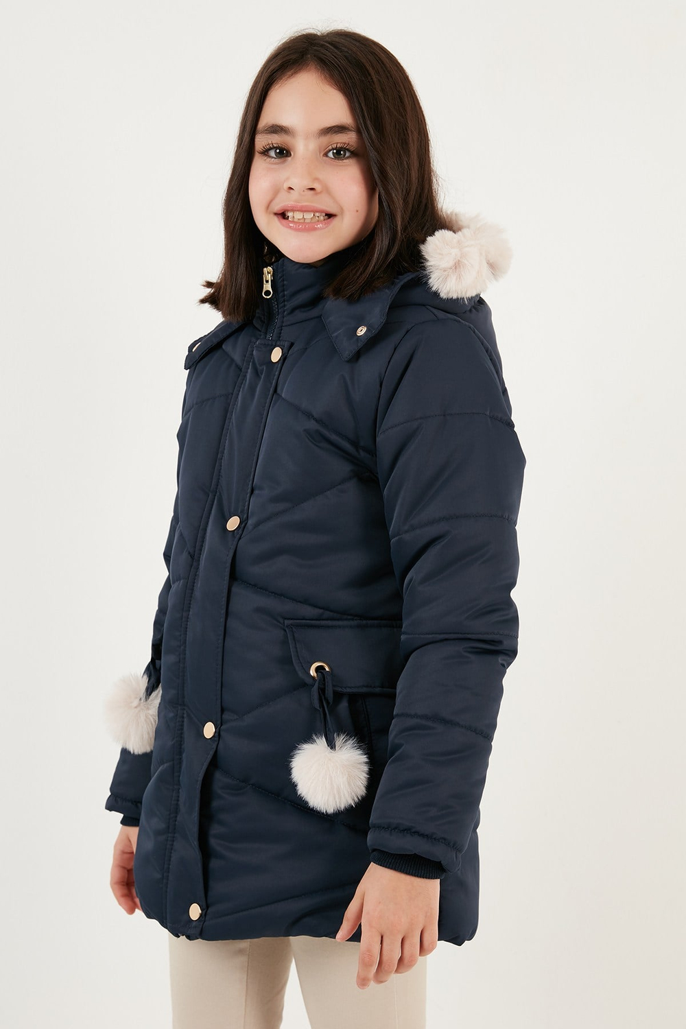 İçi Peluş Astarlı Kapüşonlu Şişme Kız Çocuk Mont 6035034 LACİVERT