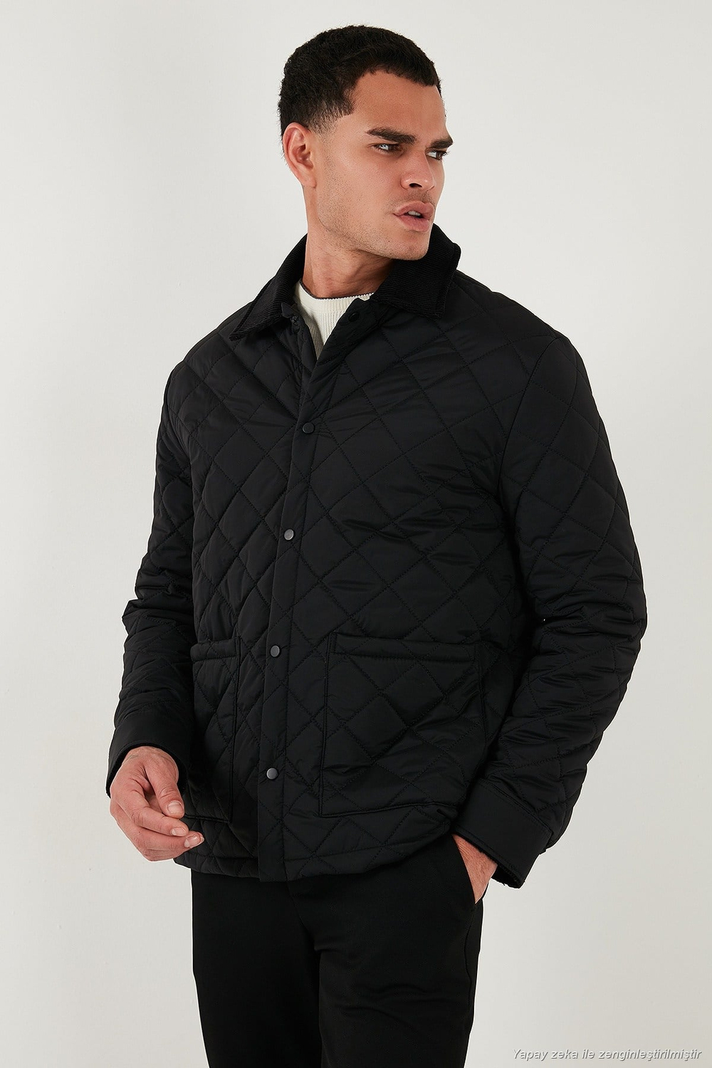 Kapitoneli Regular Fit Kadife Detaylı Erkek Mont 497LEROY SİYAH