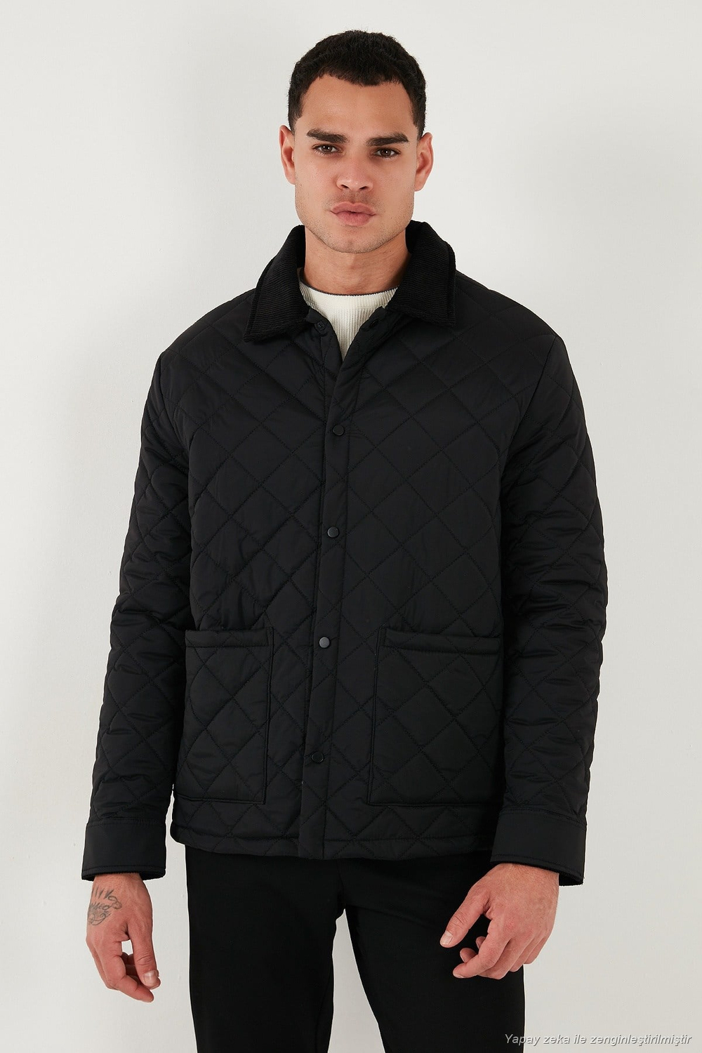 Kapitoneli Regular Fit Kadife Detaylı Erkek Mont 497LEROY SİYAH