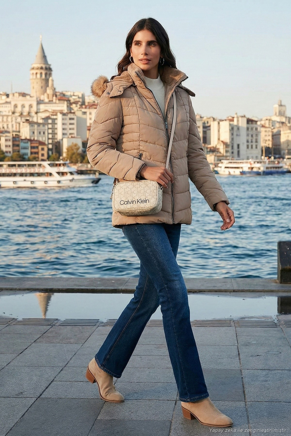 Kapitoneli Slim Fit Çıkarılabilir Kapüşonlu Kadın Mont 497MARA BEJ