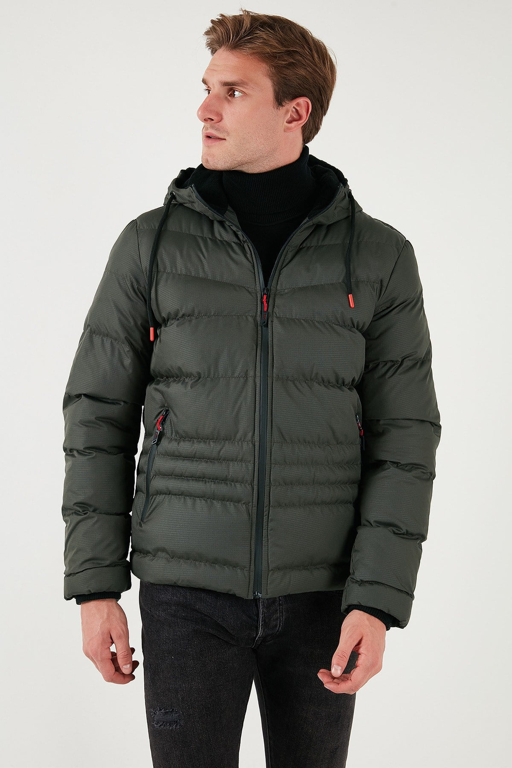 Kapüşonlu Cepli Slim Fit Şişme Erkek Mont 6490001 HAKİ