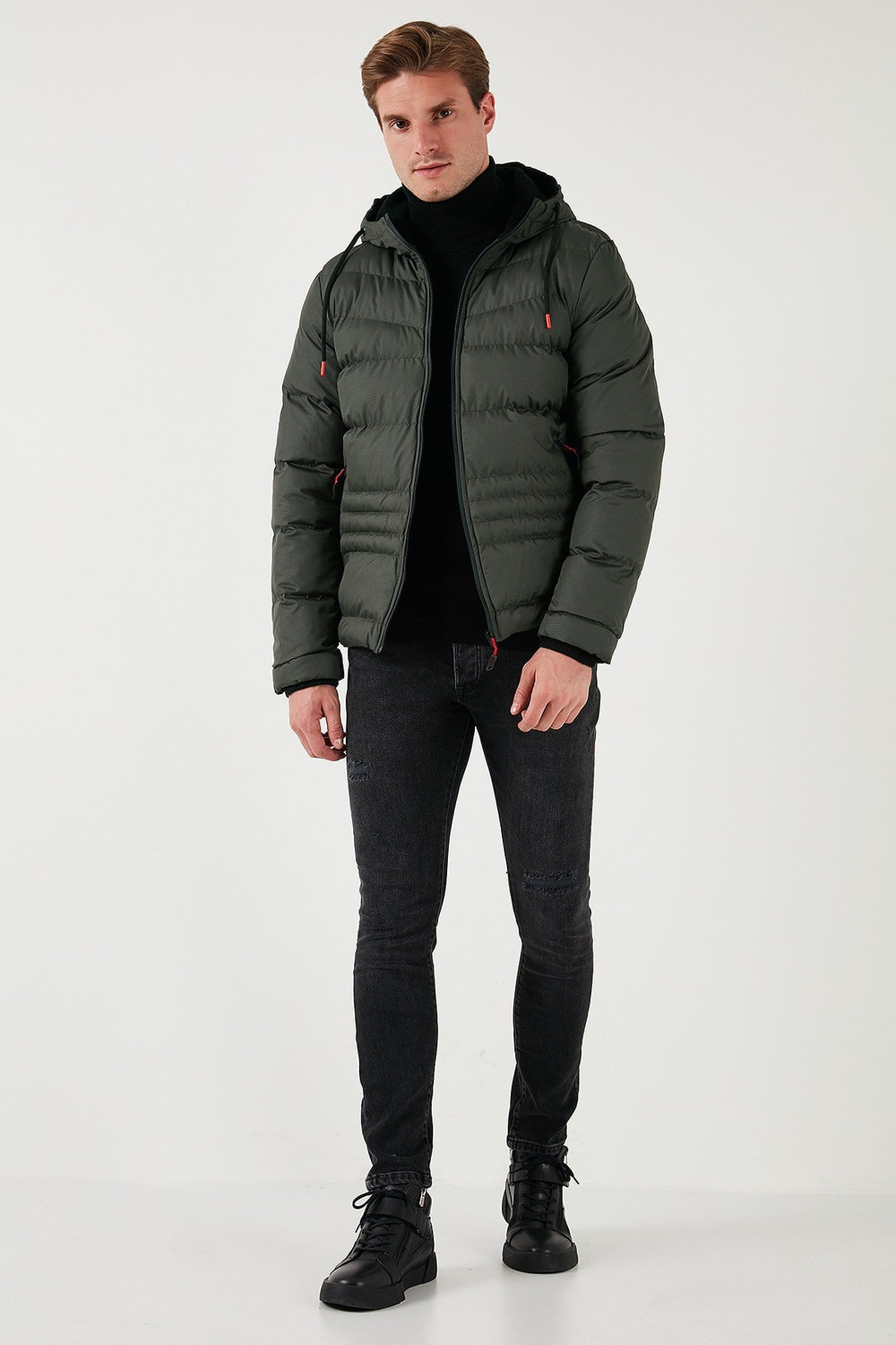 Kapüşonlu Cepli Slim Fit Şişme Erkek Mont 6490001 HAKİ