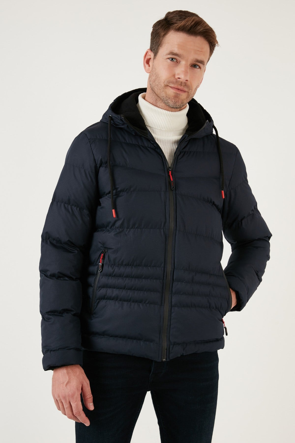 Kapüşonlu Cepli Slim Fit Şişme Erkek Mont 6490001 LACİVERT
