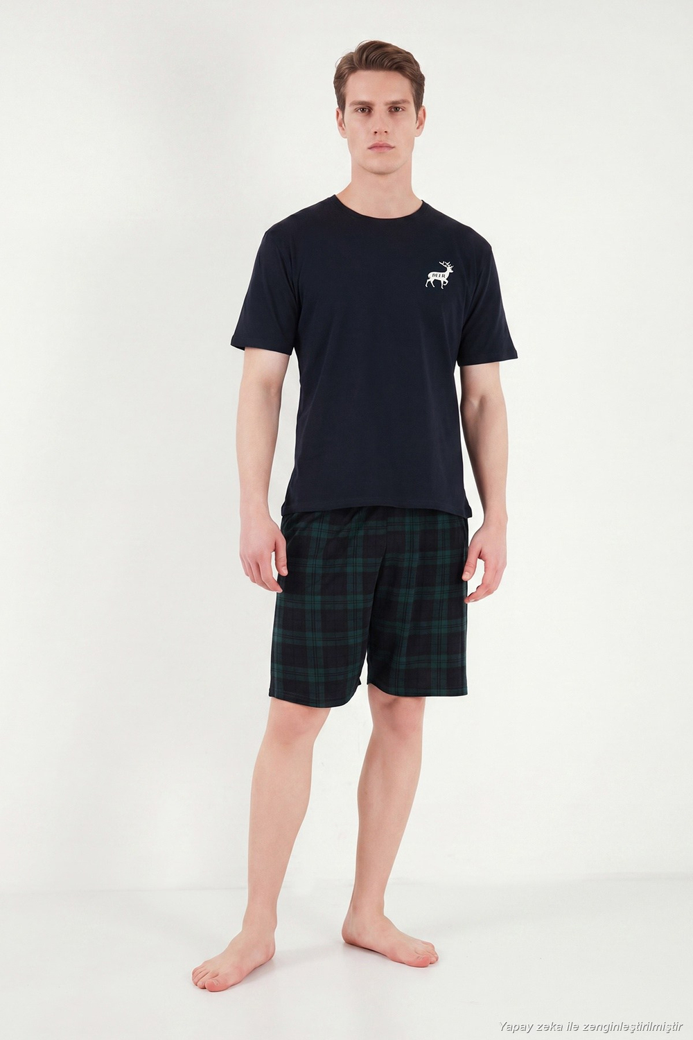 Kareli Pamuklu Regular Fit Şortlu Erkek Pijama Takımı 6572022 LACİVERT