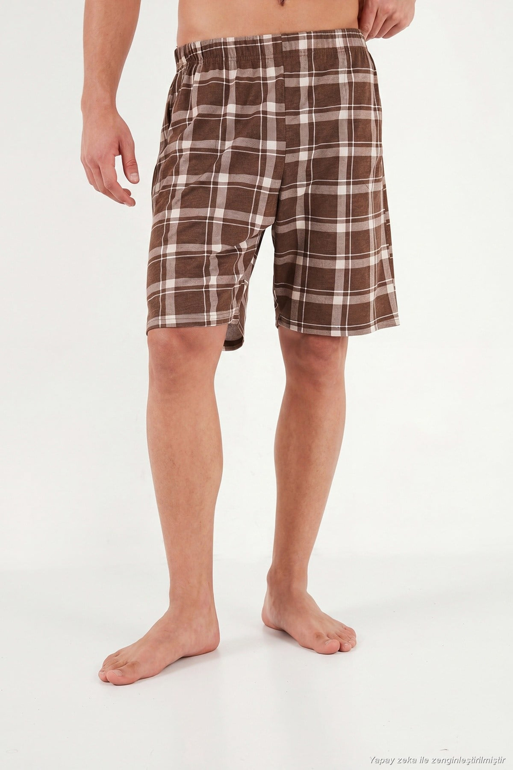 Kareli Pamuklu Regular Fit Şortlu Erkek Pijama Takımı 6572021 BEJ