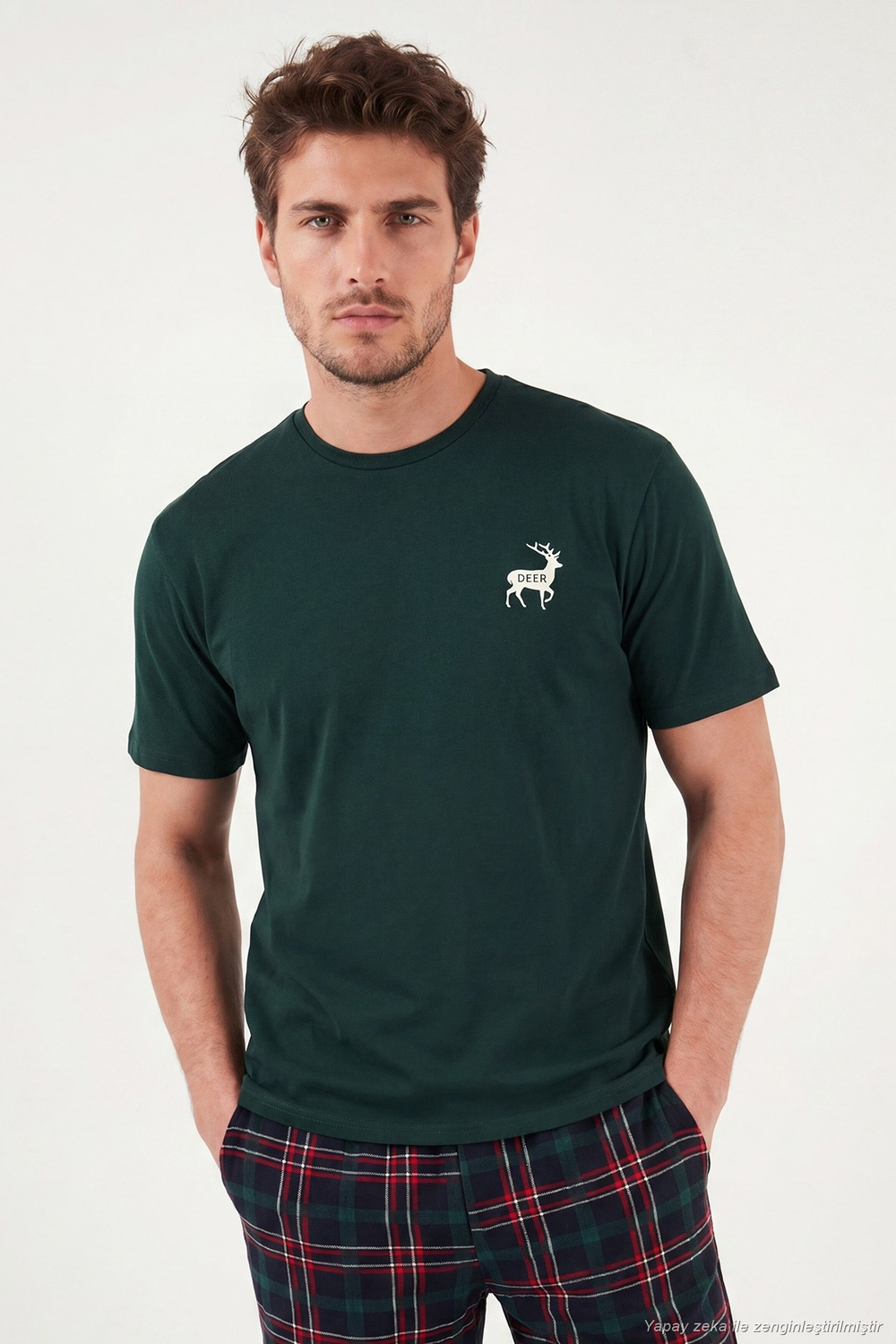 Kareli Pamuklu Regular Fit Şortlu Erkek Pijama Takımı 6572022 YEŞİL