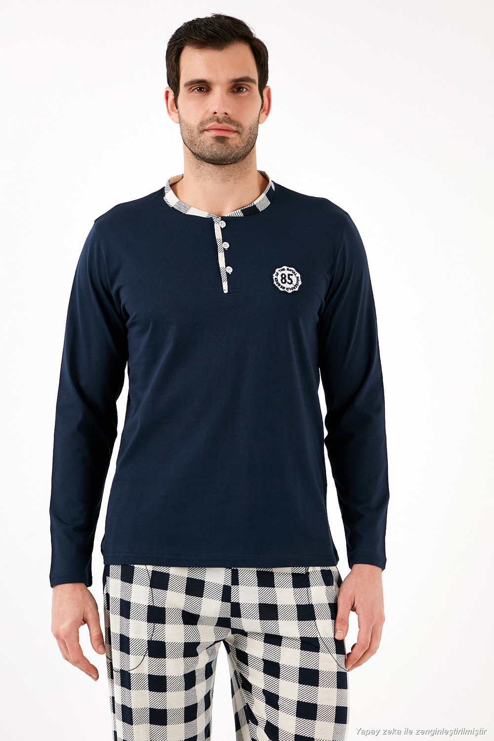 Kareli Pamuklu Regular Fit Uzun Kollu Erkek Pijama Takımı 60961003 LACİVERT