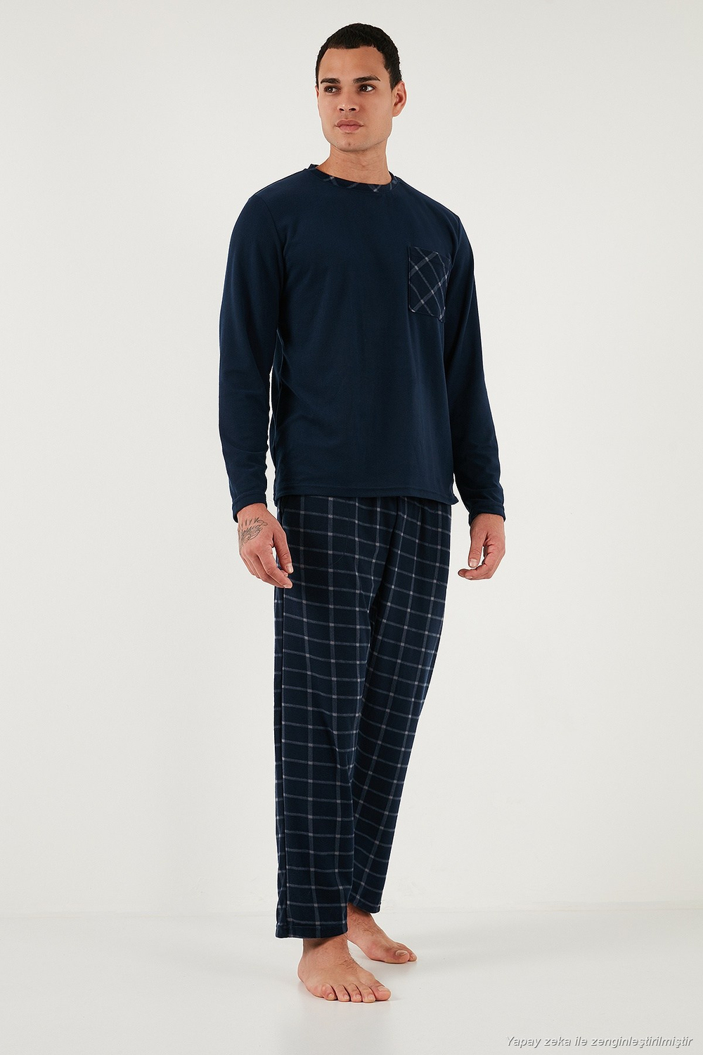 Kareli Yumuşak Dokulu Regular Fit Uzun Kollu Erkek Pijama Takımı 609611060 LACİVERT