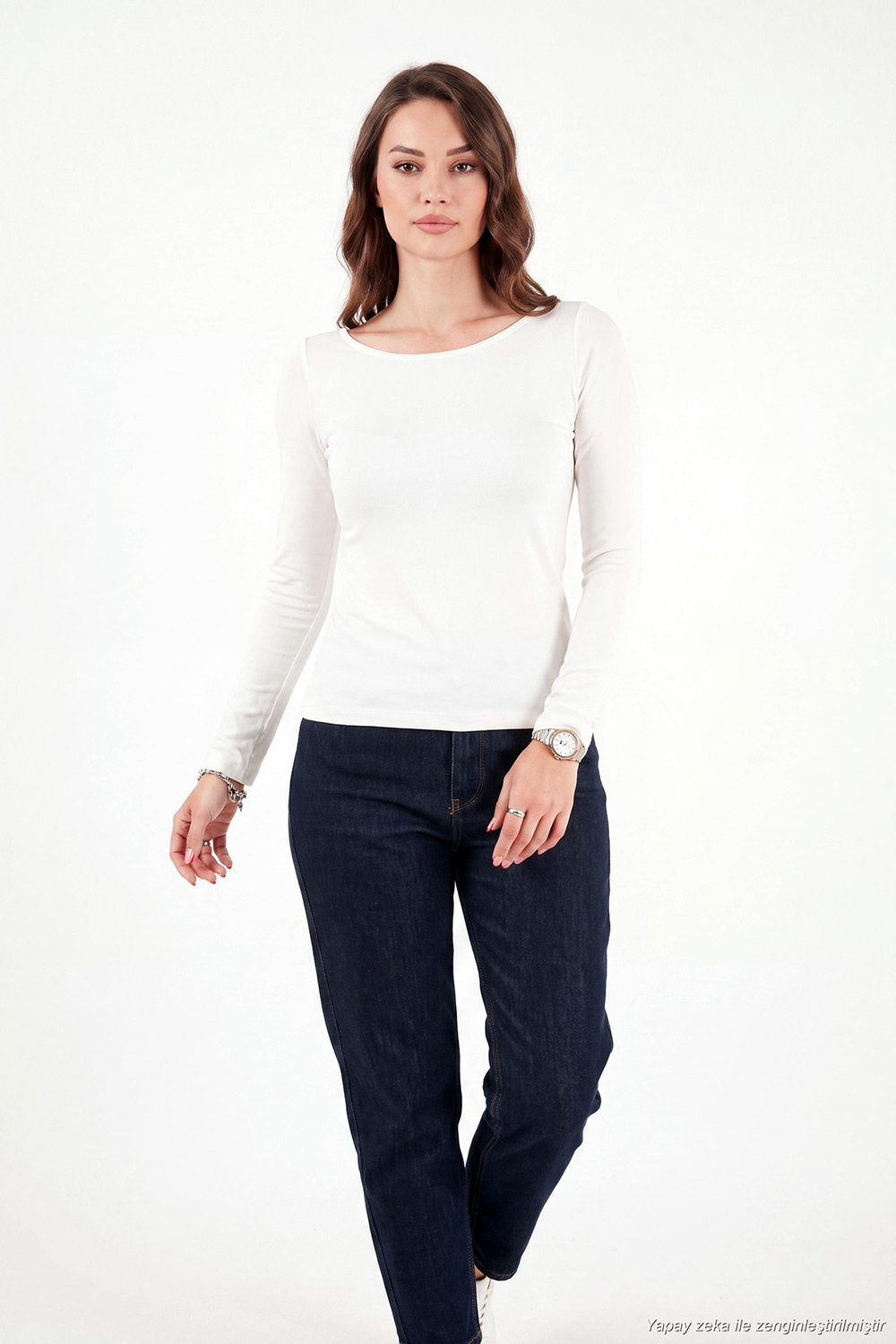 Kayık Yaka Basic Uzun Kollu Kadın Bluz 5867061 EKRU