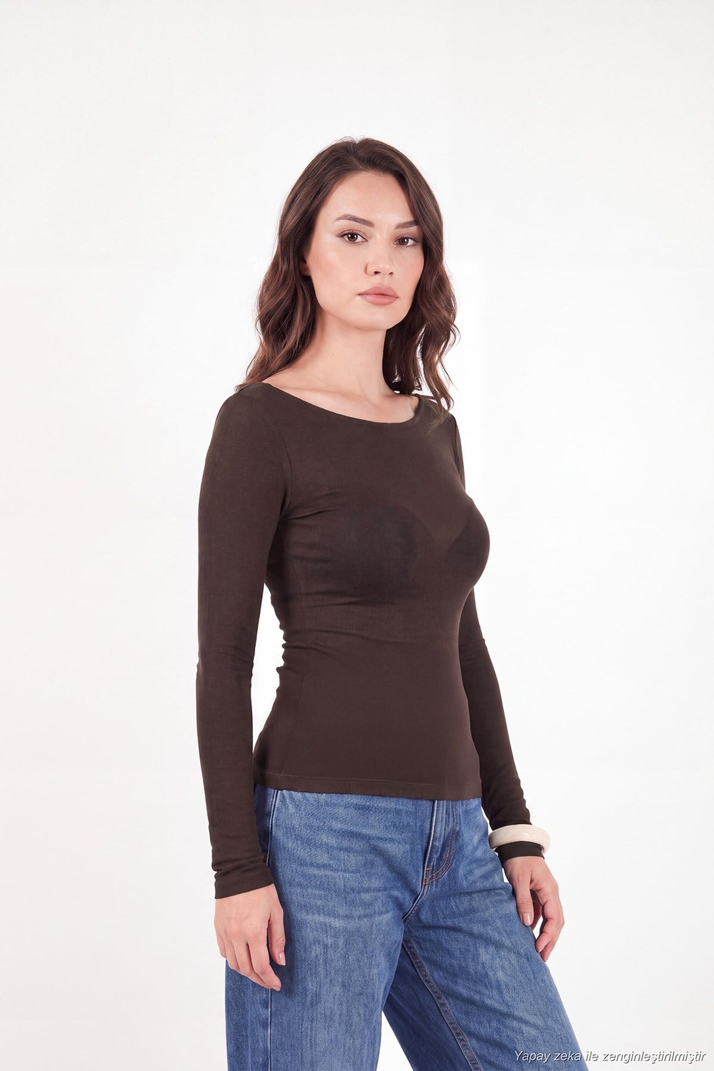 Kayık Yaka Transparan Triko Kadın Bluz 5866879 KAHVE