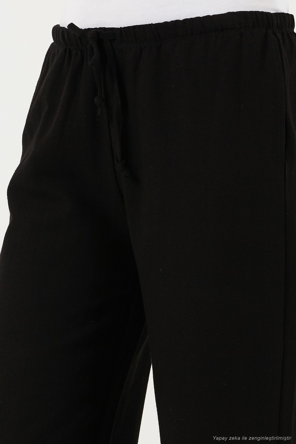 Keten Karışımlı Regular Fit Normal Bel Geniş Paça Kadın Pantolon 5866030 SİYAH