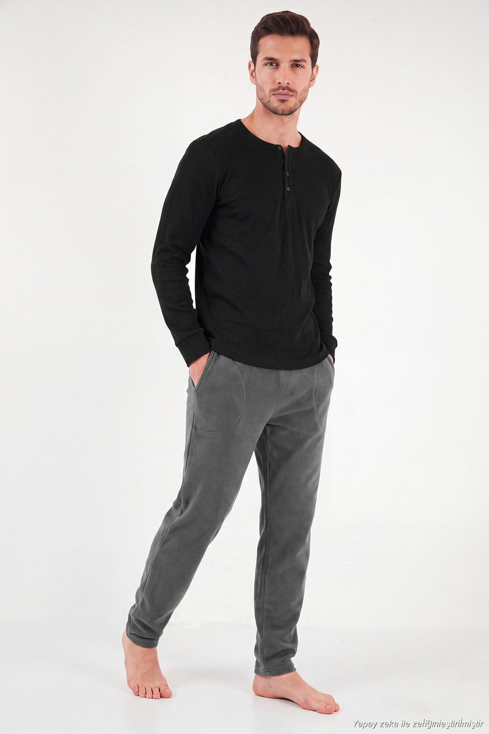 Lastikli Bel Düz Paça Ultra Soft Polar Erkek Pijama Altı 6098001 ANTRASİT