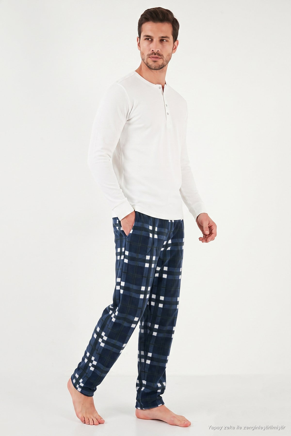 Lastikli Bel Düz Paça Ultra Soft Polar Erkek Pijama Altı 6098001 LACİVERT-YEŞİL