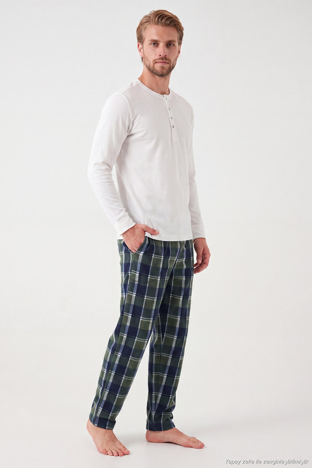 Lastikli Bel Düz Paça Ultra Soft Polar Erkek Pijama Altı 6098001 YEŞİL