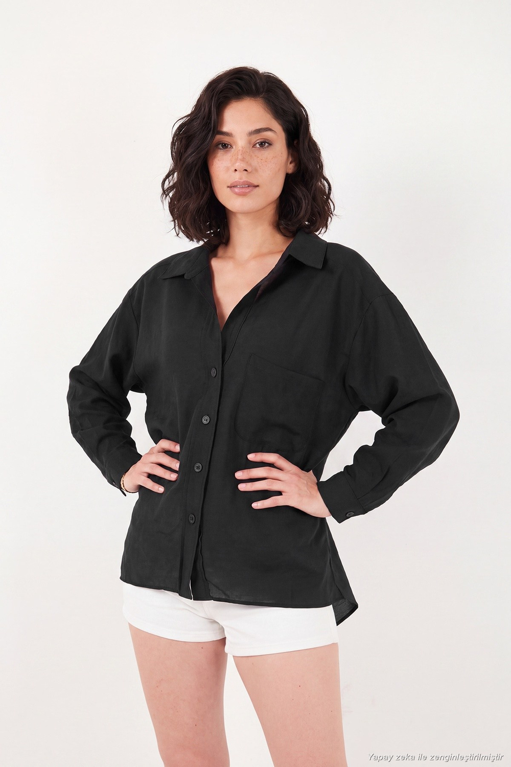 Modal Oversize Fit Uzun Kollu Kadın Gömlek 6834612 SİYAH