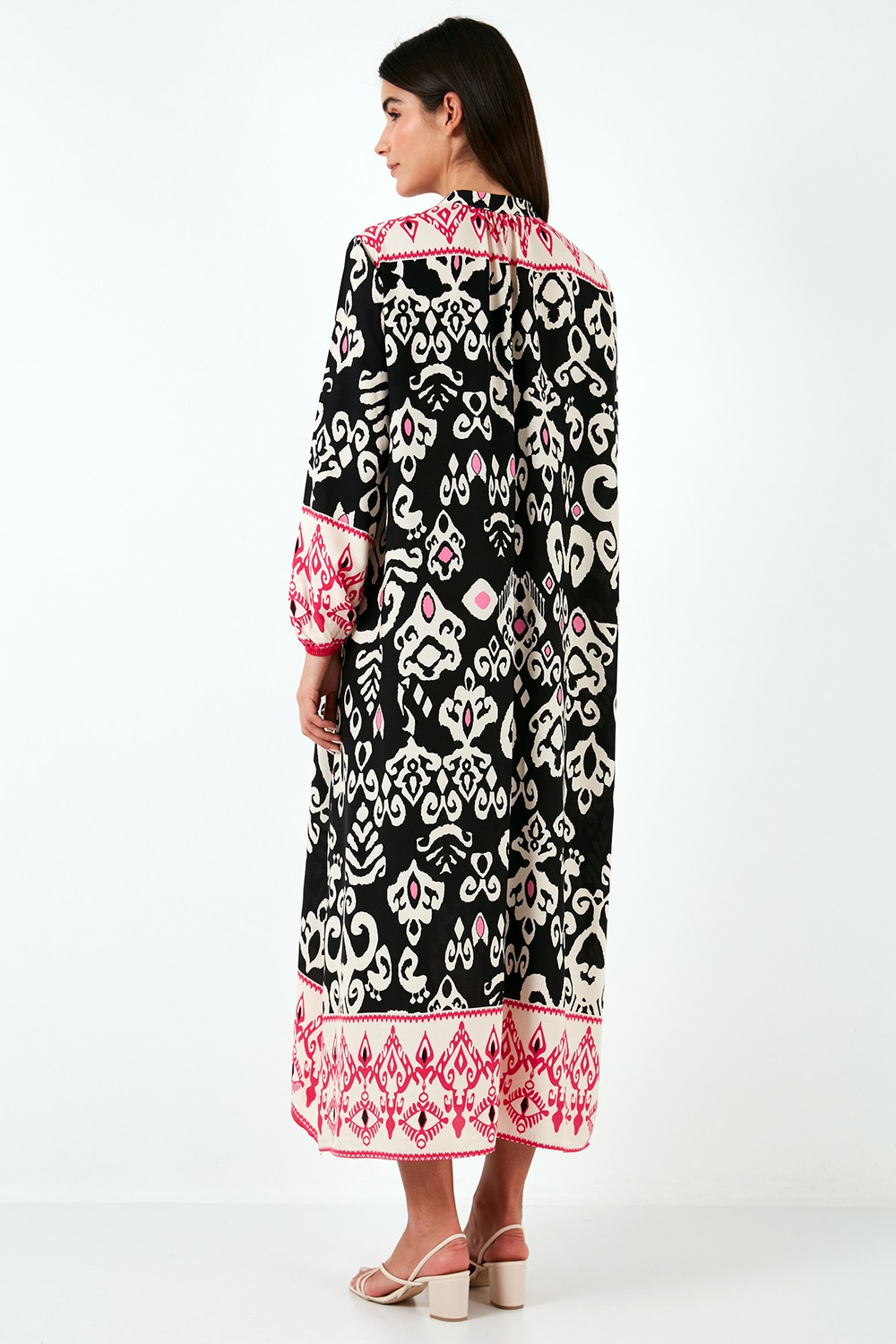 Modest Desenli Regular Fit Bağlamalı V Yaka Maxi Kadın Elbise 611EL510 SİYAH