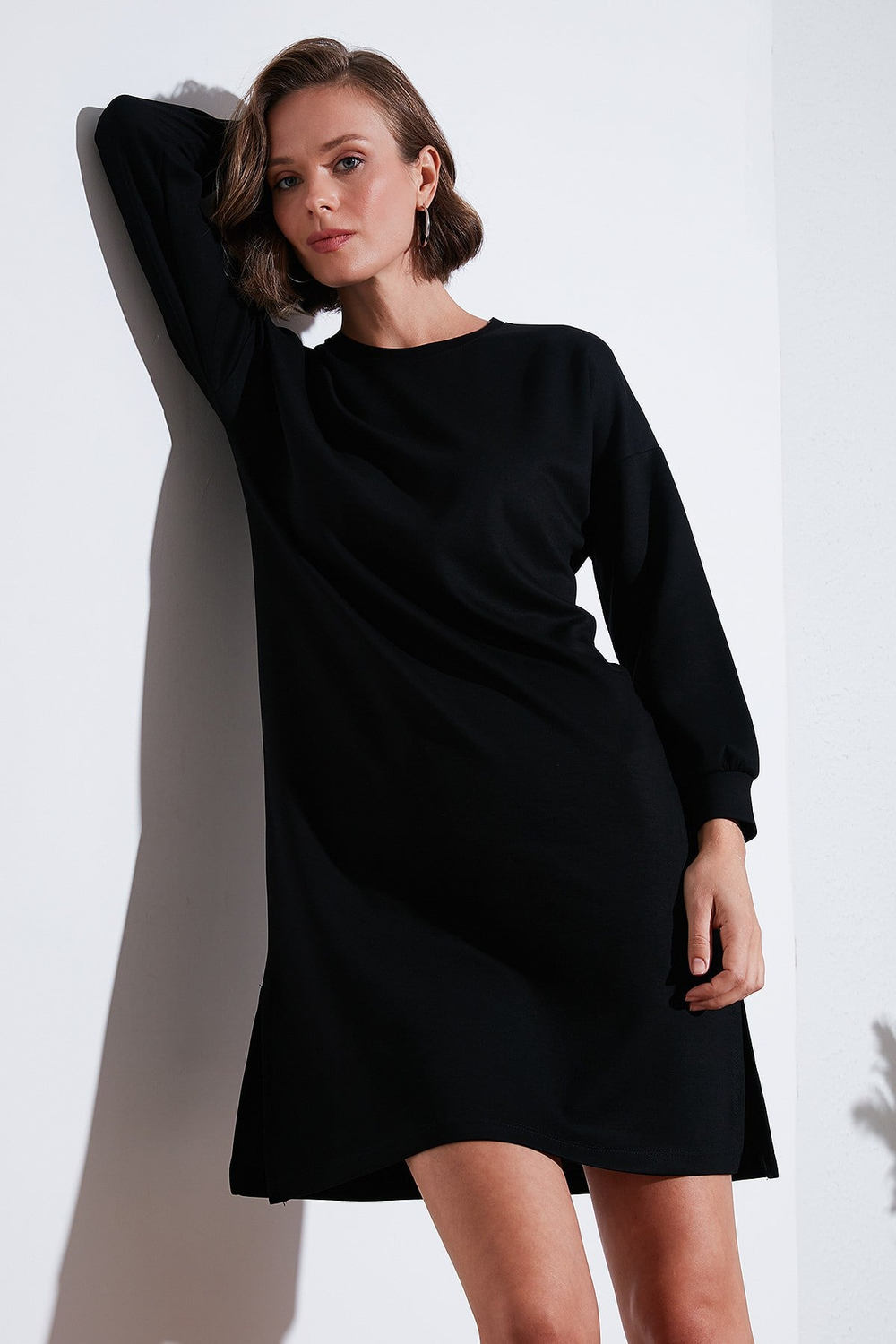 Modest OYSHO Kumaş Relaxed Fit Yırtmaçlı Kadın Tunik 5865878 SİYAH