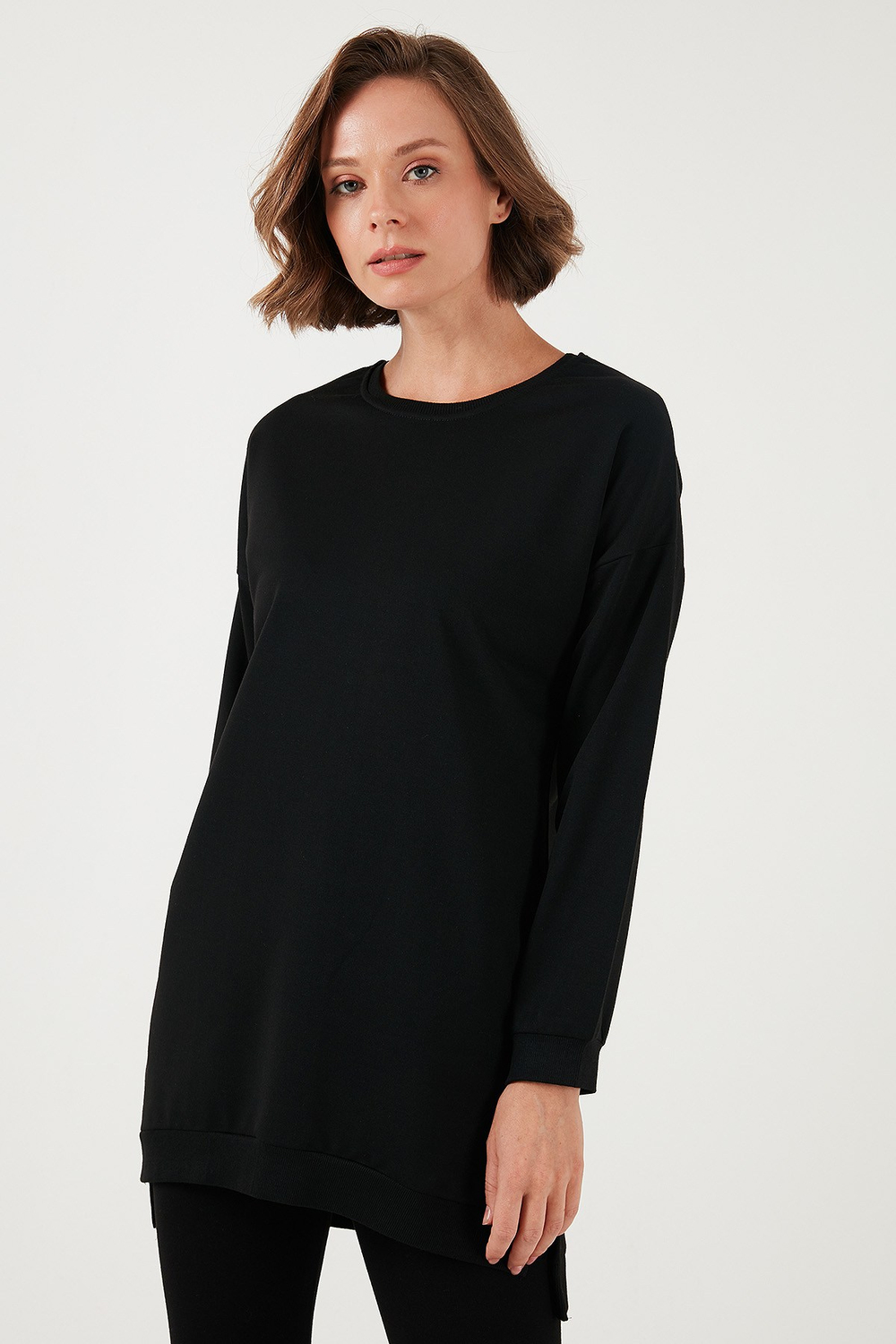 Modest Pamuklu Bisiklet Yaka Oversize Fit Kadın Tunik 5864896 SİYAH