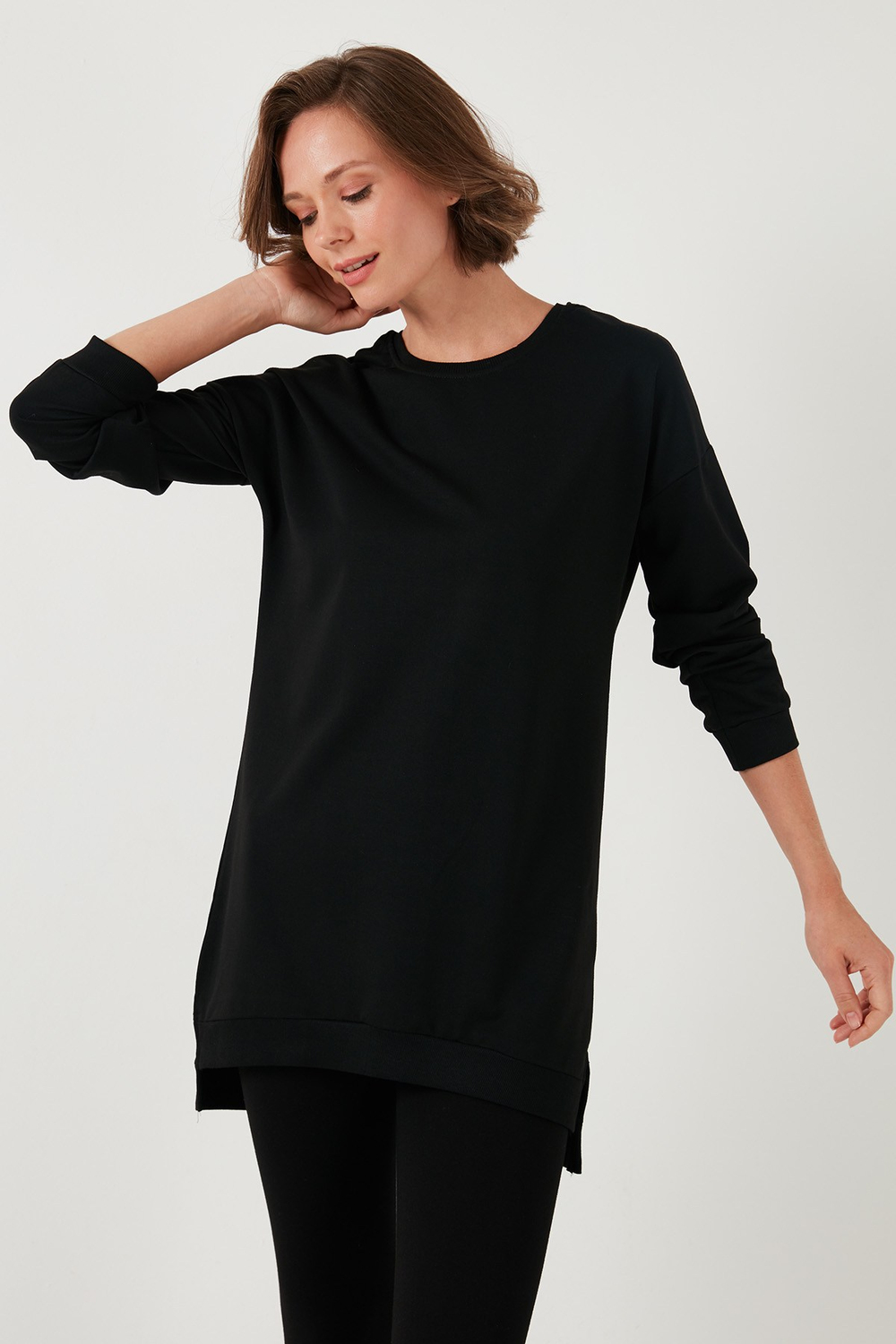 Modest Pamuklu Bisiklet Yaka Oversize Fit Kadın Tunik 5864896 SİYAH