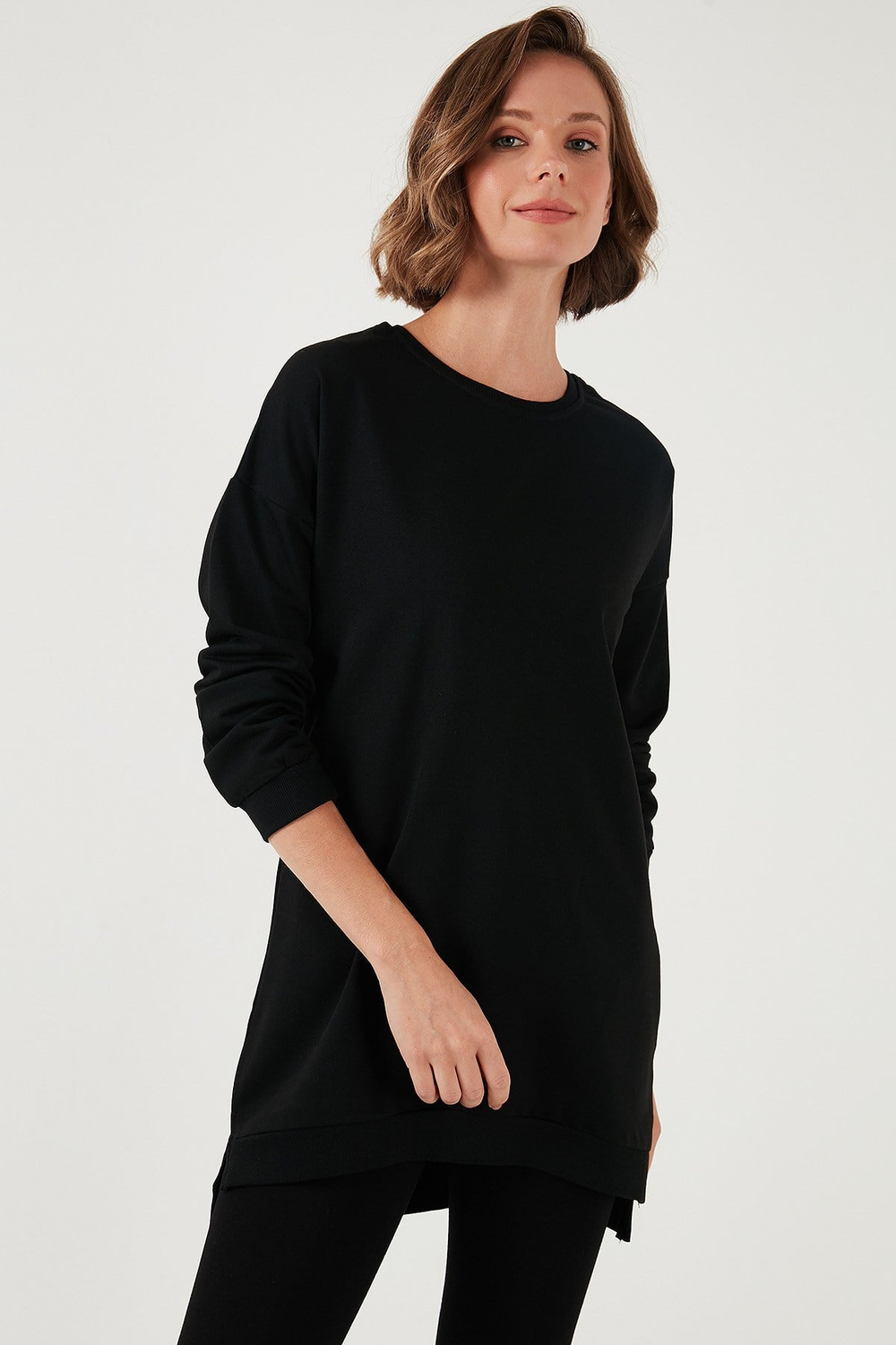 Modest Pamuklu Bisiklet Yaka Oversize Fit Kadın Tunik 5864896 SİYAH