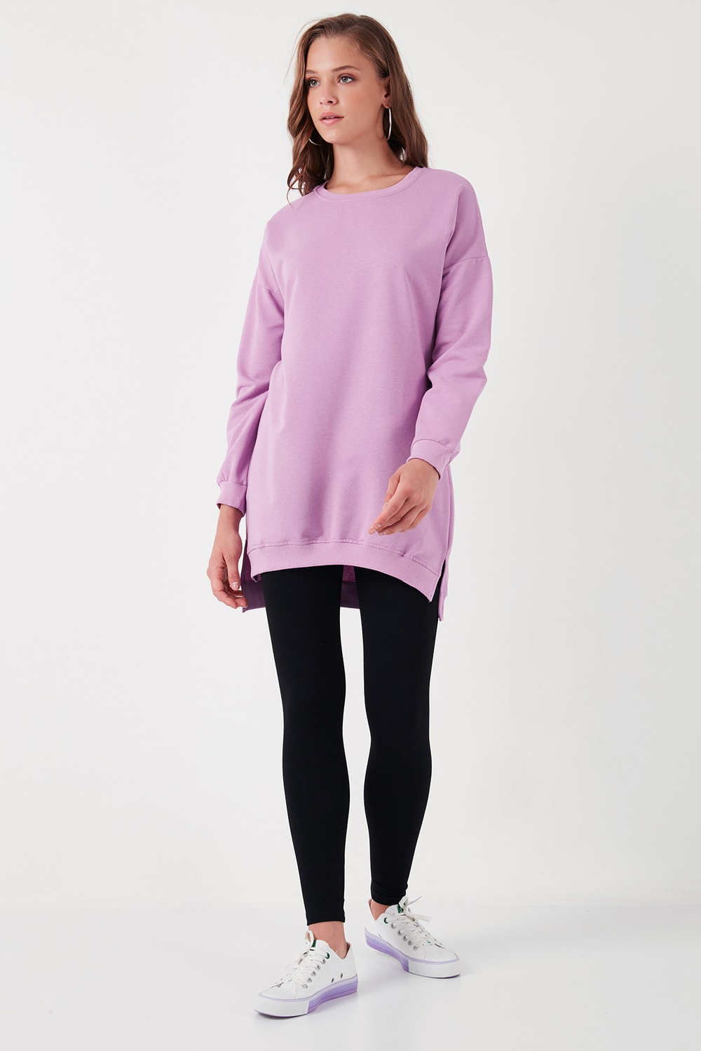 Modest Pamuklu Bisiklet Yaka Oversize Fit Kadın Tunik 5864896 LİLA