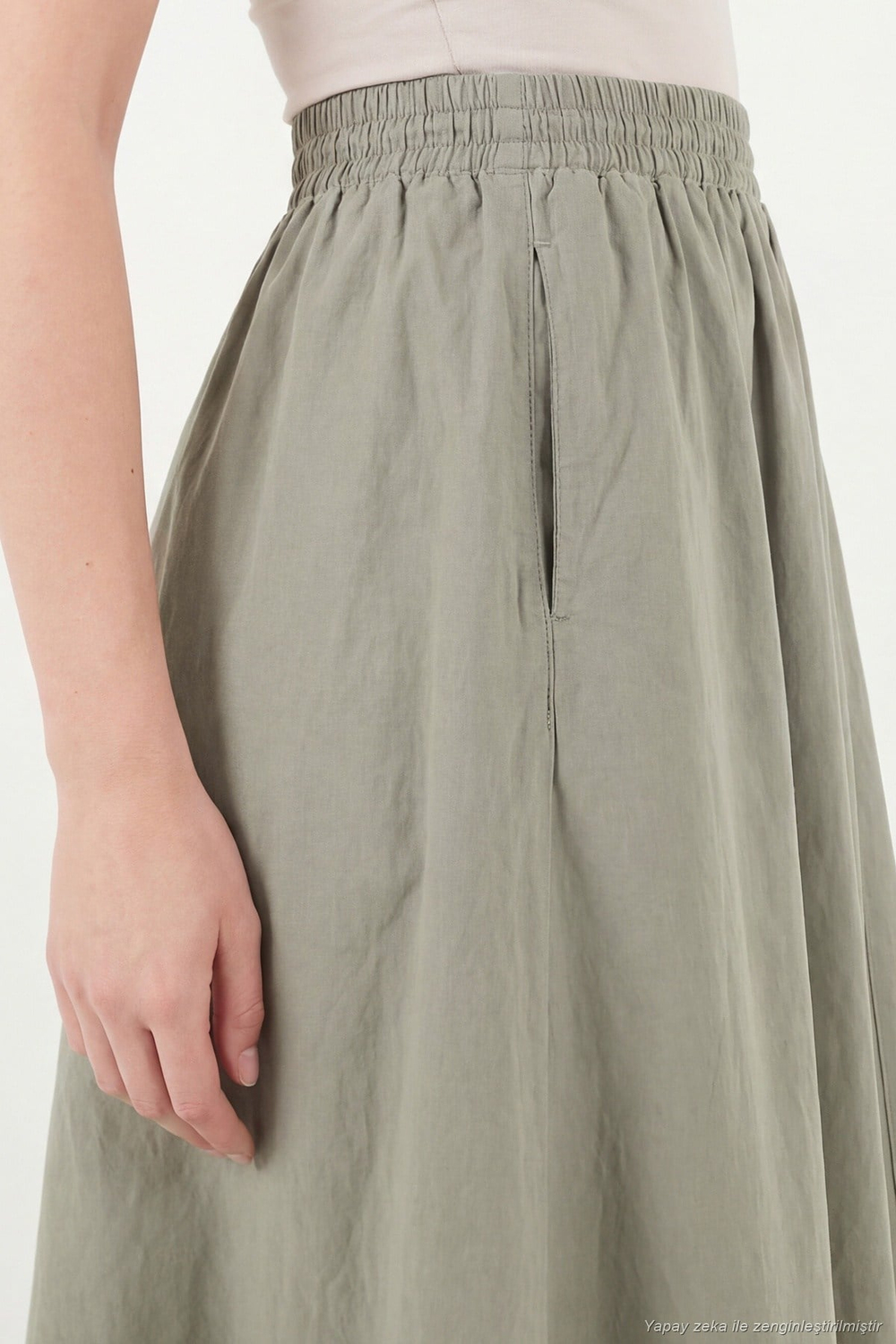 Modest Pamuklu Relaxed Fit Lastikli Bel Tesettür Midi Kadın Etek 668YE4449 AÇIK HAKİ