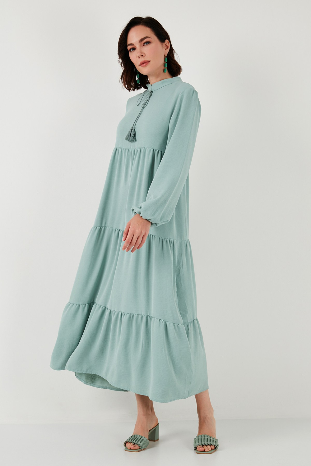 Modest Regular Fit Dik Yaka Uzun Kadın Elbise 611EL545 MİNT