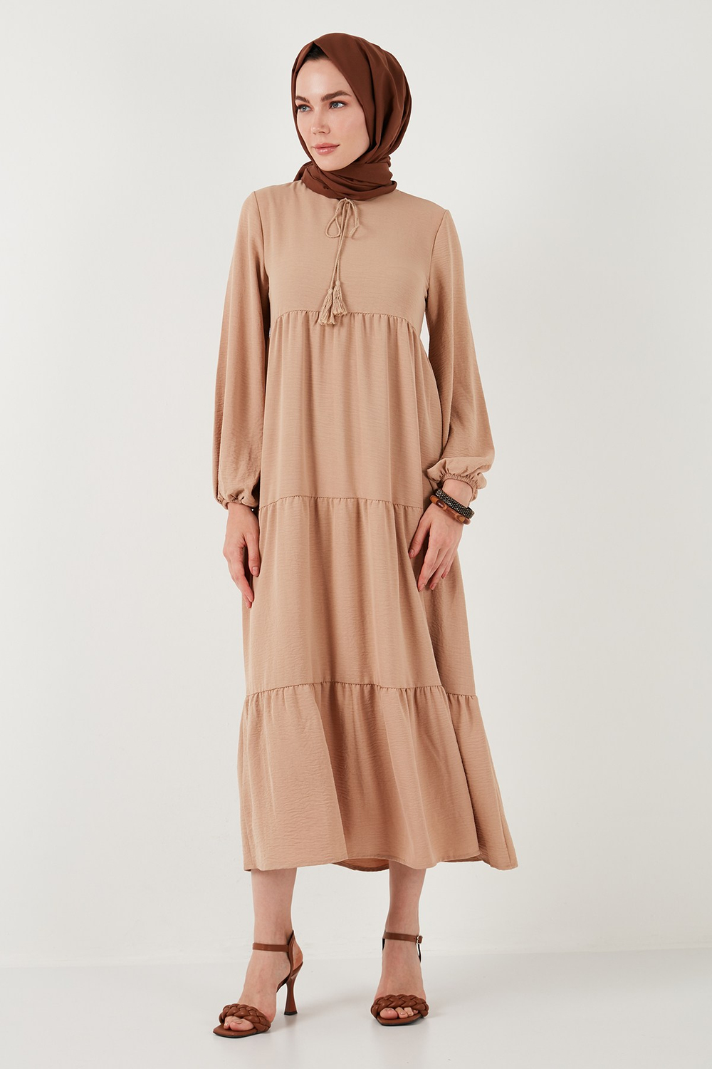 Modest Regular Fit Dik Yaka Uzun Kadın Elbise 611EL545 CAMEL