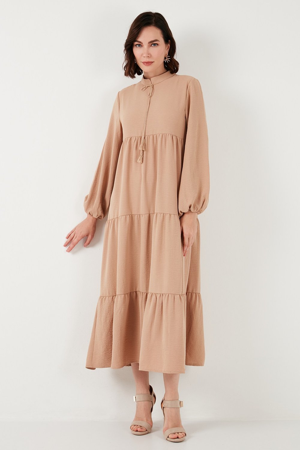 Modest Regular Fit Dik Yaka Uzun Kadın Elbise 611EL545 CAMEL