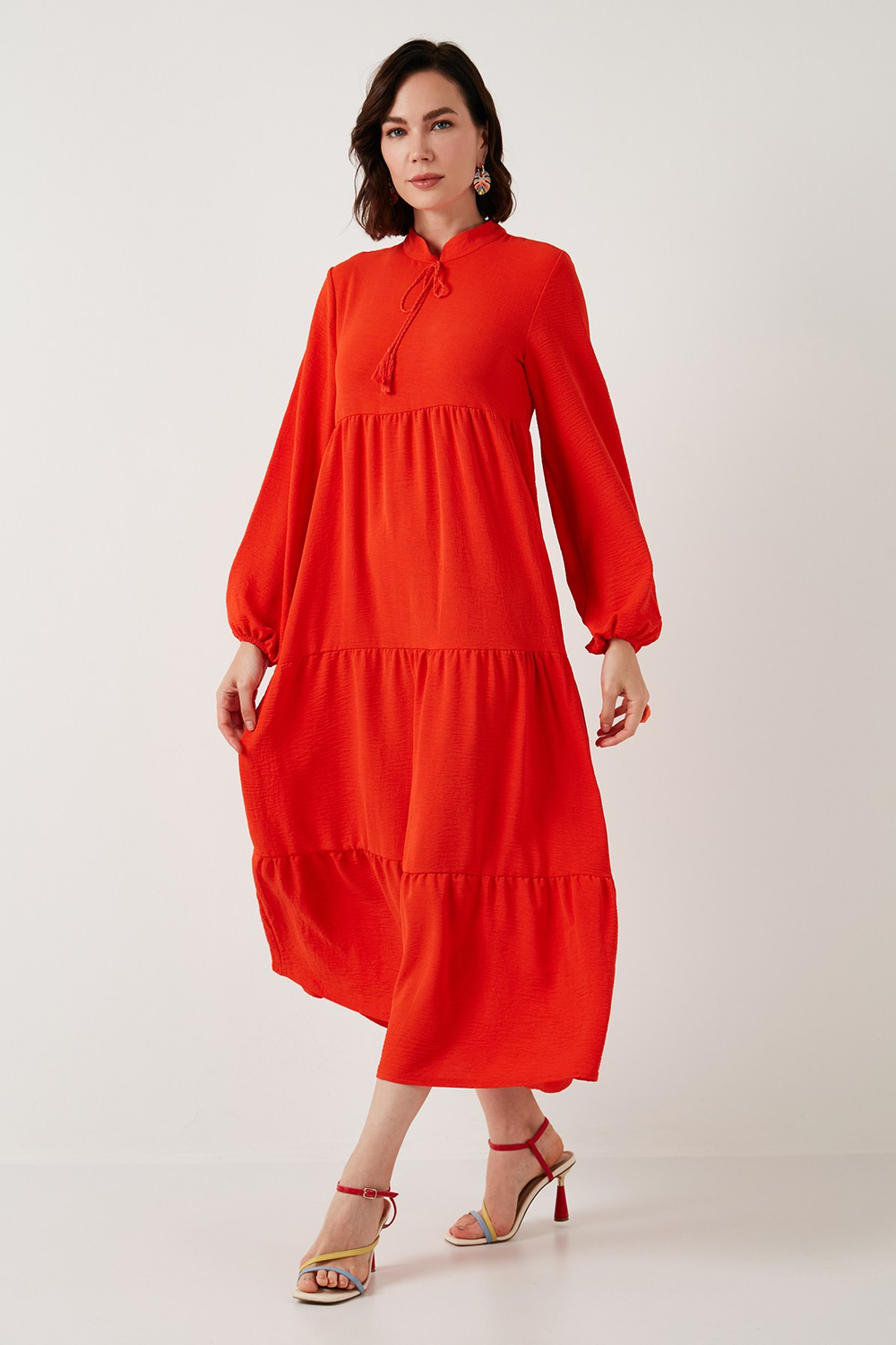 Modest Regular Fit Dik Yaka Uzun Kadın Elbise 611EL545 ORANJ