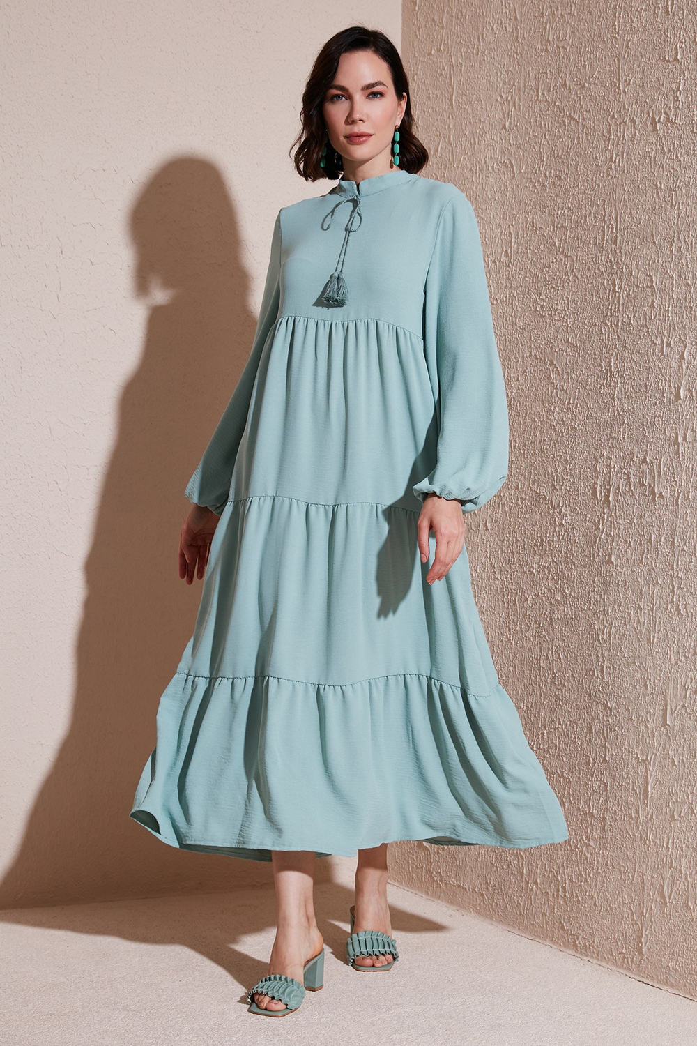 Modest Regular Fit Dik Yaka Uzun Kadın Elbise 611EL545 MİNT