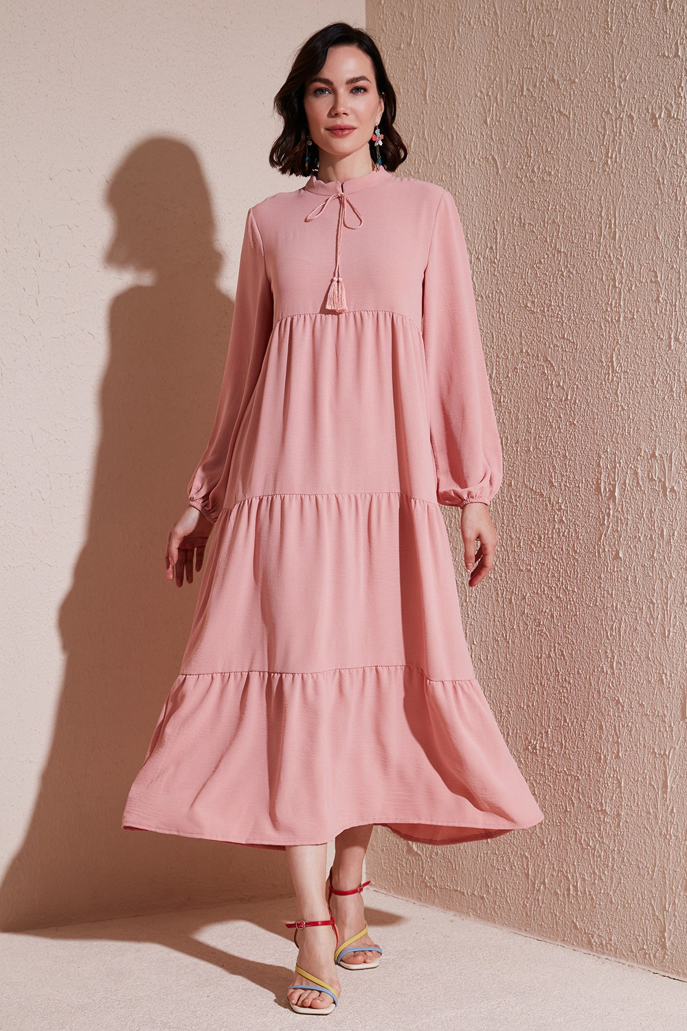 Modest Regular Fit Dik Yaka Uzun Kadın Elbise 611EL545 GÜL KURUSU