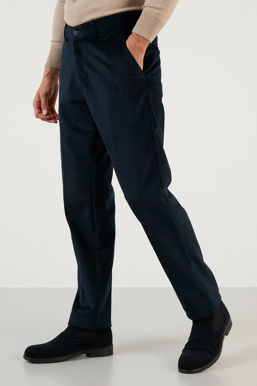 Normal Bel Regular Fit Düz Paça Erkek Kadife Pantolon 645MERLIN LACİVERT