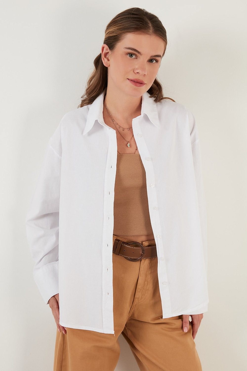 Oversize % 100 Pamuk Poplin Kadın Gömlek CF21S163867 BEYAZ
