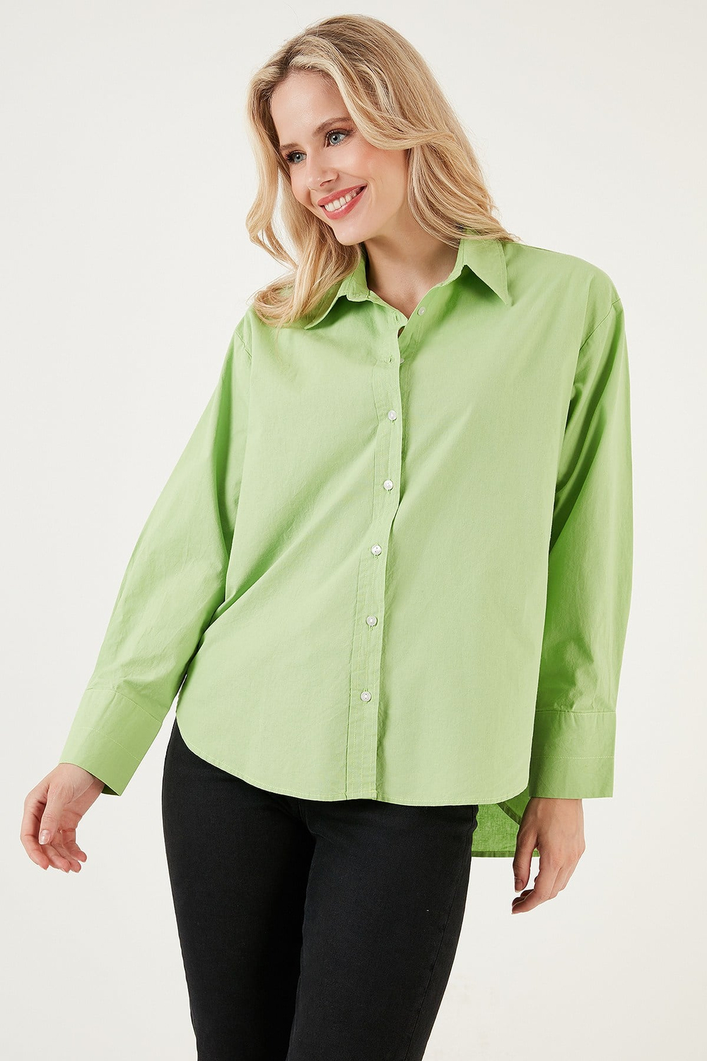 Oversize % 100 Pamuk Poplin Kadın Gömlek CF21S163867 FISTIK YEŞİL