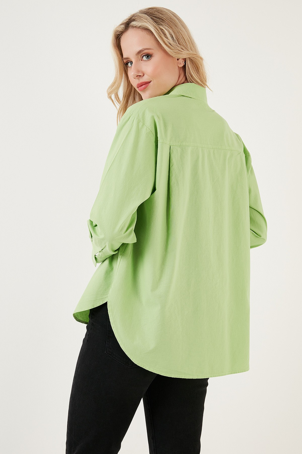 Oversize % 100 Pamuk Poplin Kadın Gömlek CF21S163867 FISTIK YEŞİL